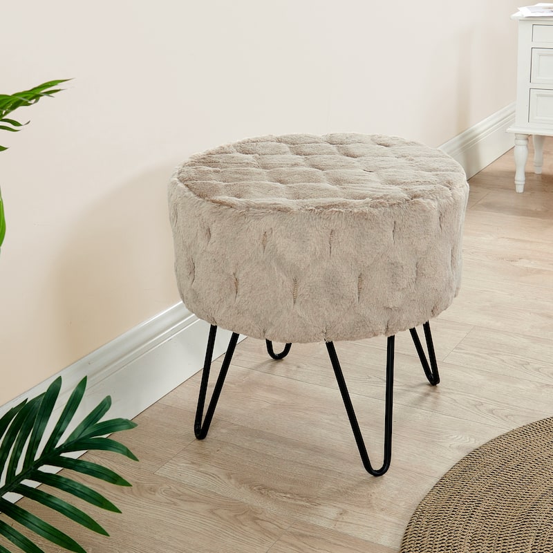 Jacquard Solid Fauxfur Round Ottoman