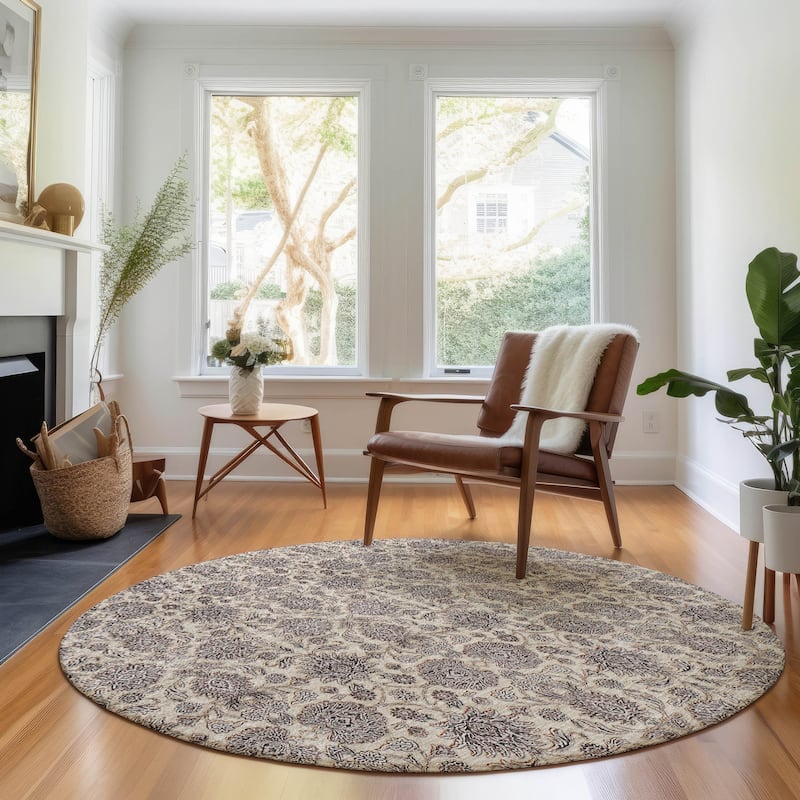 Premium Washable Super Soft Floral Borderless Mayfield Rug - Ivory - 8' x 8'