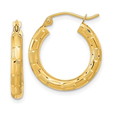 Curata 14k Yellow Gold Polished Satin and Sparkle Cut Hoop Earrings - 21.18x19.44mm