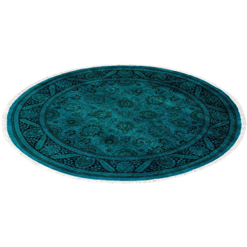 Overton Hand Knotted Wool Vintage Inspired Modern Contemporary Overdyed Blue Round Area Rug - 5' 1" x 5' 1"