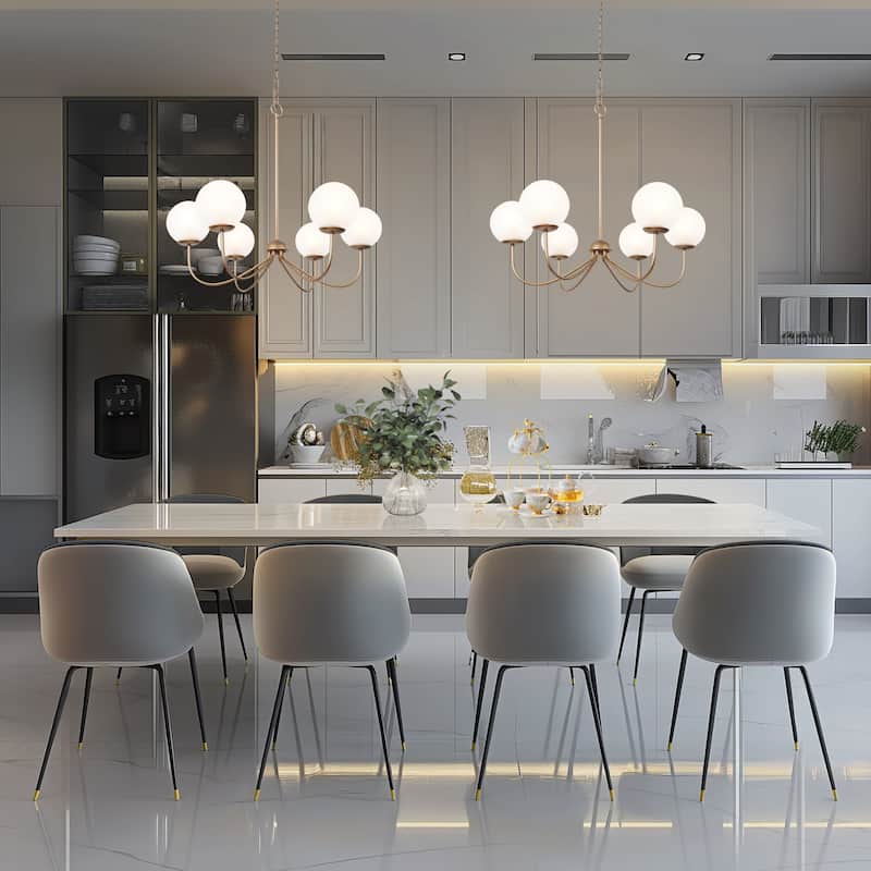 Modern Gold 6-Light Chandelier Wheel Globe Glass Light for Dining Room