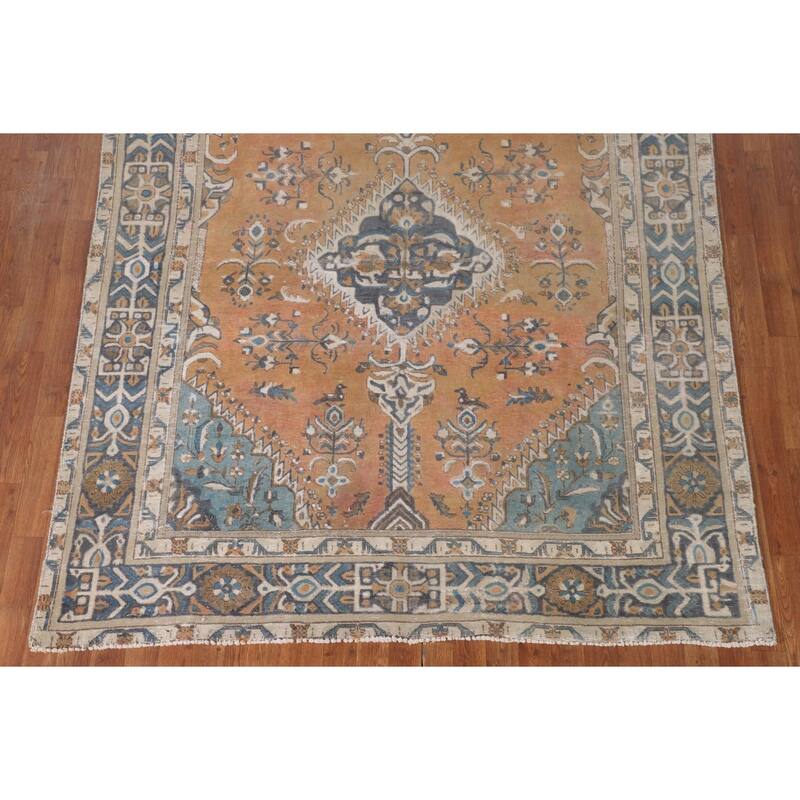 Geometric Tabriz Persian Vintage Area Rug Hand-Knotted Wool Carpet - 6'4"x 8'2"