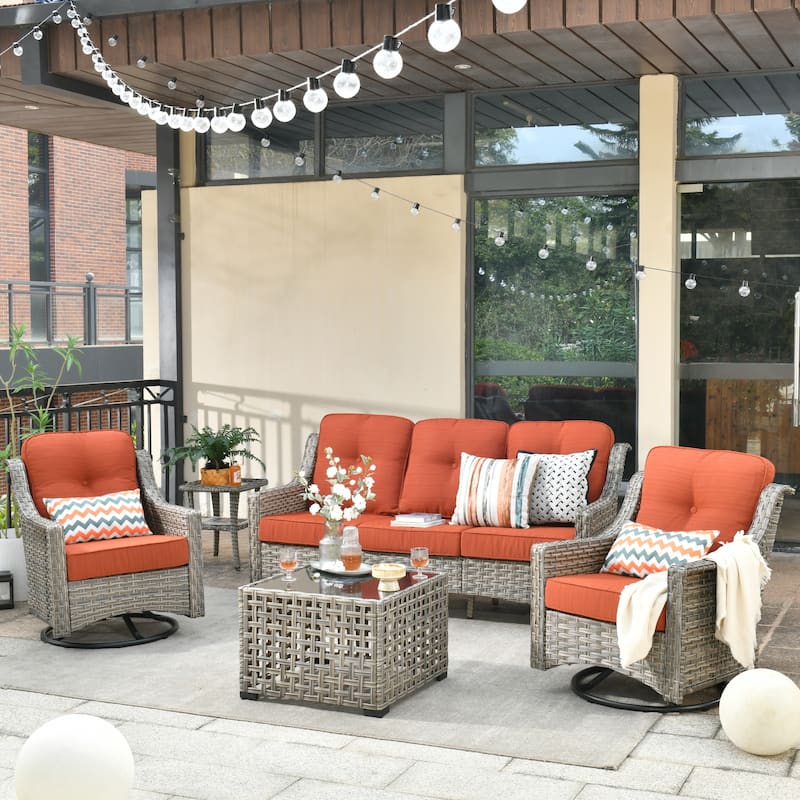 HOOOWOOO 5-piece Wicker Patio Conversation Set with Swivel Chair