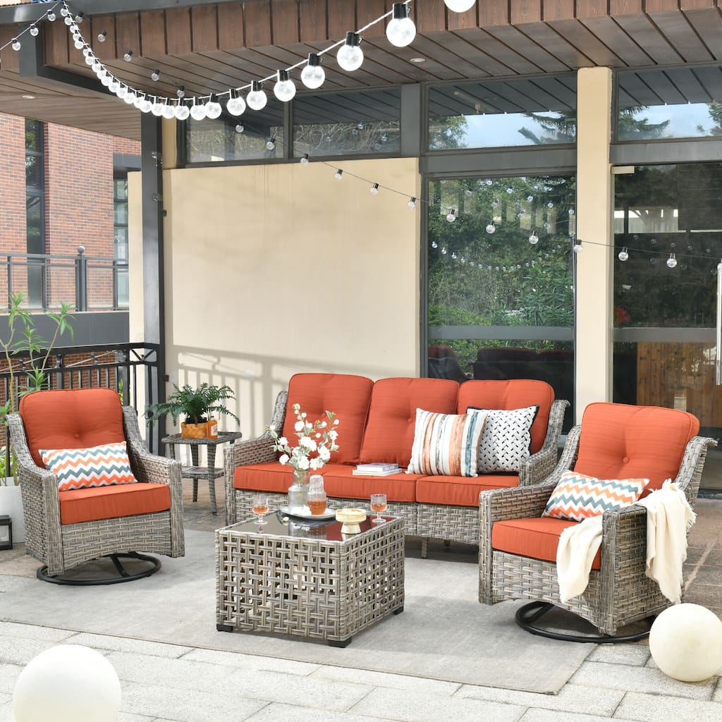 HOOOWOOO 5-piece Wicker Patio Conversation Set with Swivel Chair