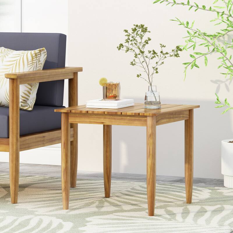 Rustic Acacia Wood Side Table with Slat Top