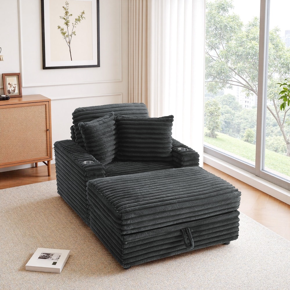 Modern Oversize Plush Corduroy Accent Chair Chaise Lounge with Storage Ottoman