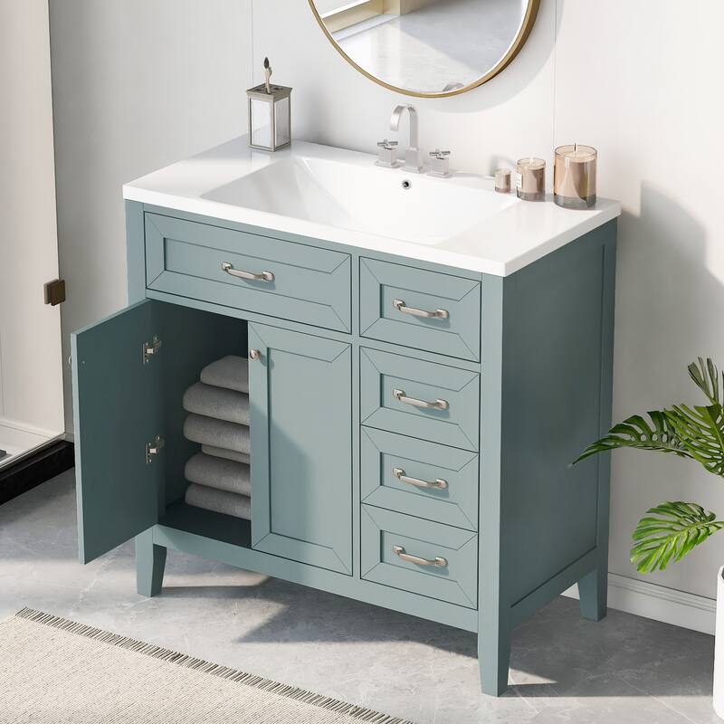 Bathroom Vanity with Sink Top, Wooden Bathroom Sink Cabinet with 3 Drawers, Vanity Set with Soft Closing Doors
