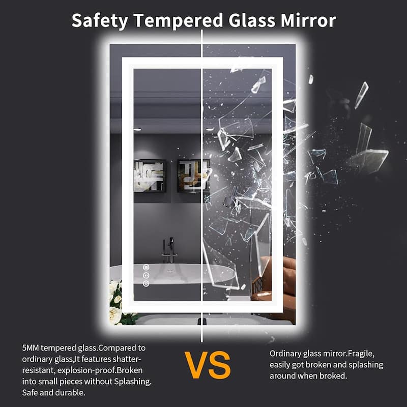 24x36 Inch Frameless LED Bathroom Mirror,Smart Mirror - White