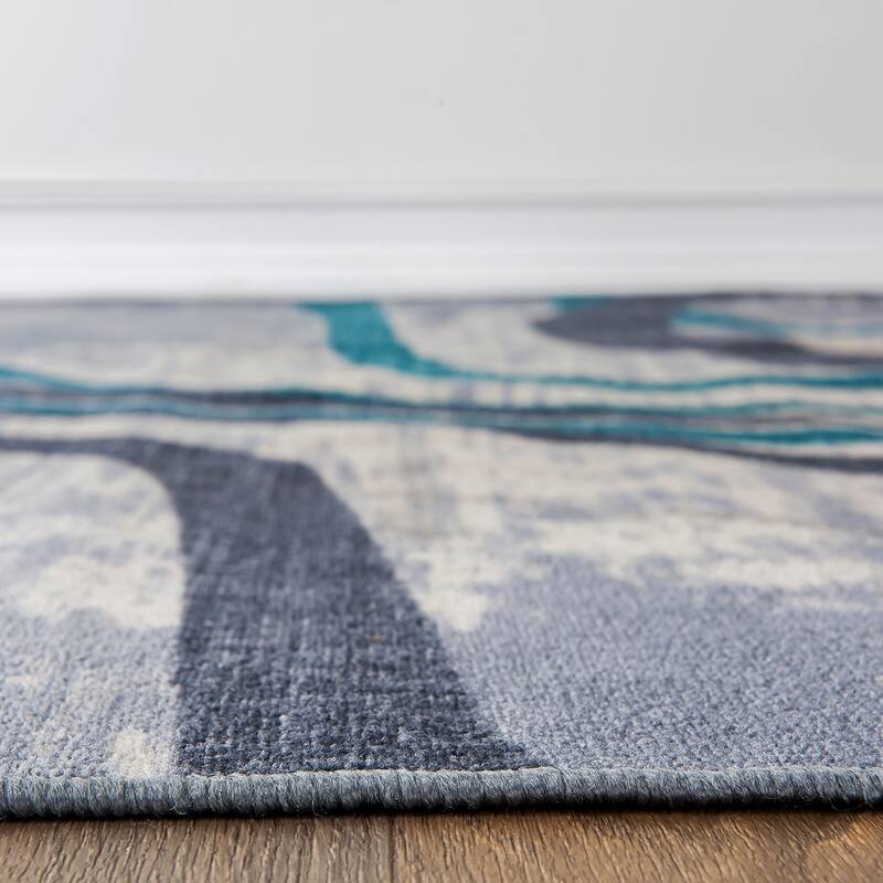 Contemporary Distressed Abstract Lines Non Slip Area Rug