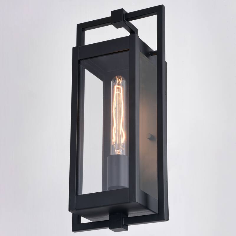 Sheridan Matte Black Contemporary Indoor Outdoor Wall Lantern Light Fixture with Clear Glass