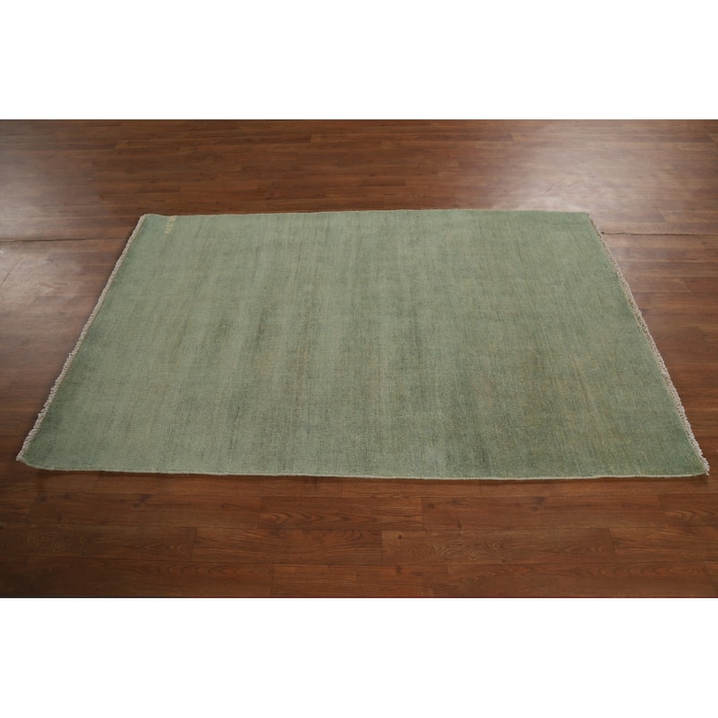 Modern Green Gabbeh Rug Handmade Wool Carpet - 3'10"x 5'11"