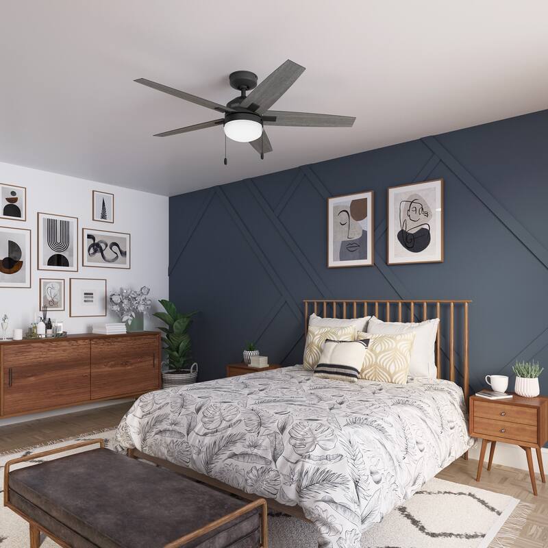 Hunter 44" Matte Black Ceiling Fan with LED Light Kit and Pull Chain