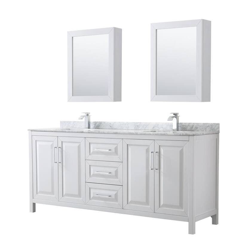 Wyndham Collection Daria 80" Free Standing Double Vanity Set with MDF - White / White Carrara Marble Top / Polished Chrome - Painted