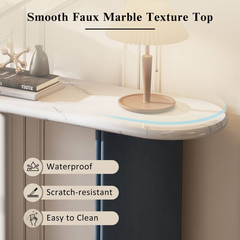 Narrow Console Table with Oval Faux Marble Top