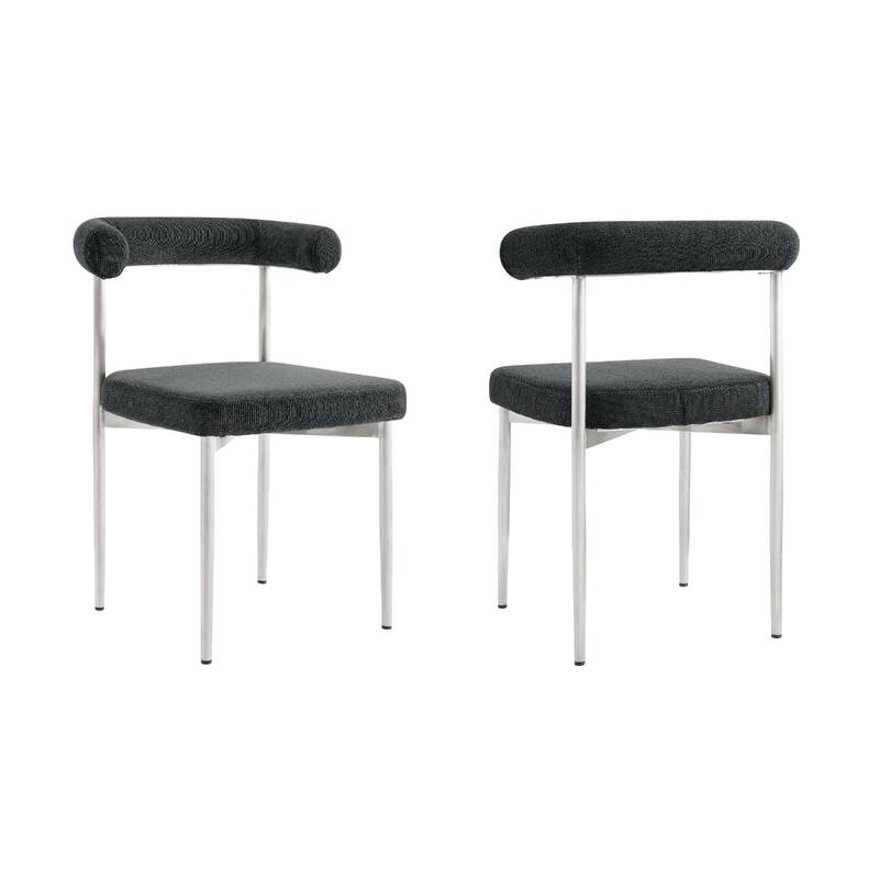 Set of 2 Upholstered Open Back Dining Chairs with Metal Legs - 20.50” x 23.50” x 30.50” - Polyester-Grey-Silver