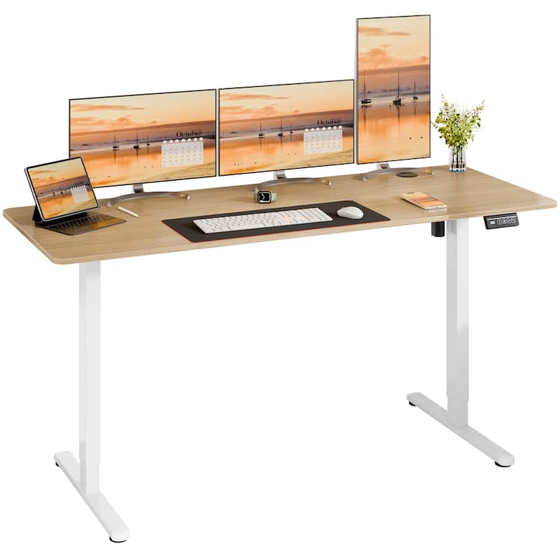 Futzca Height Adjustable Electric Standing Desk, Computer Office Desk - 63*24 - Honey/White