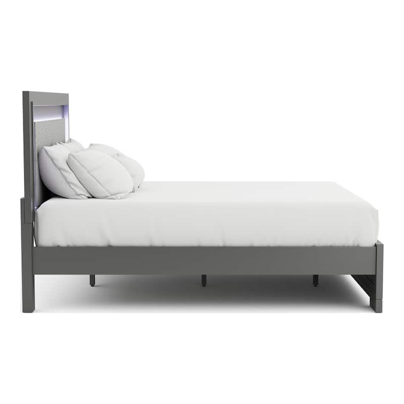 Lalt Contemporary Metallic Grey Wood LED Lighting Panel King Bed by Furniture of America