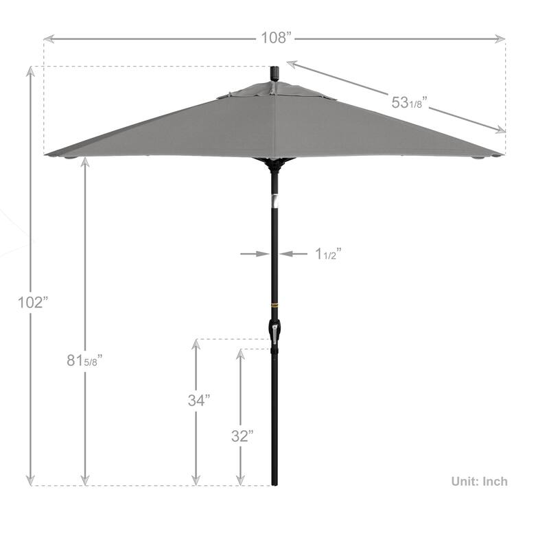 California Umbrella 9' Round Crank Lift Push Button Tilt Black Aluminum Patio Umbrella with Sunbrella Spectrum Dove Fabric