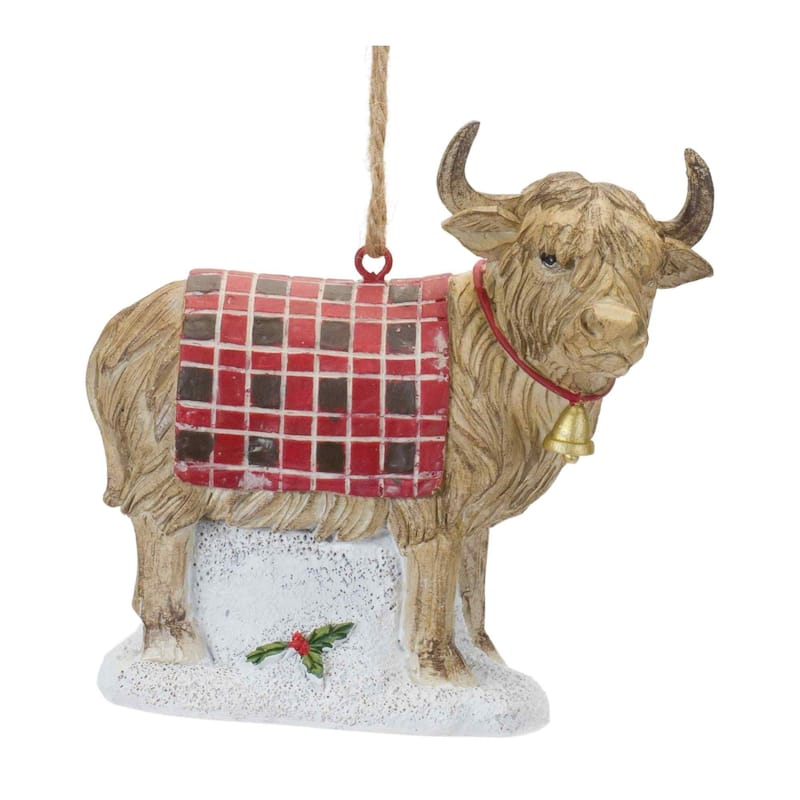 Set of 6 Brown and Red Highland Cow Christmas Ornaments 4.25"