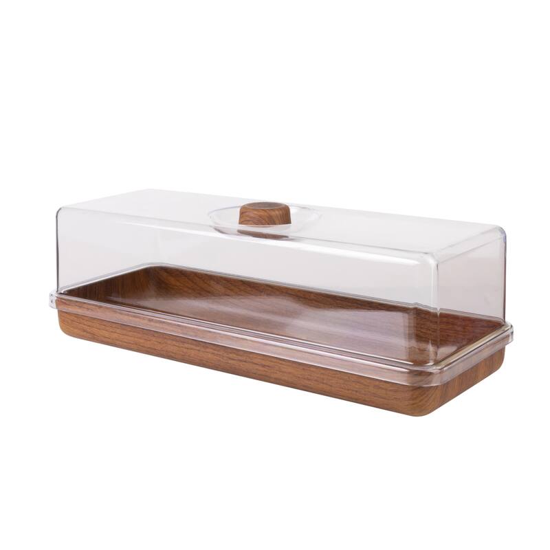 Luxe Party Mahogany Collection Bread and Cake Tray with Cover - 6.3" x 15.35" x 5.12"