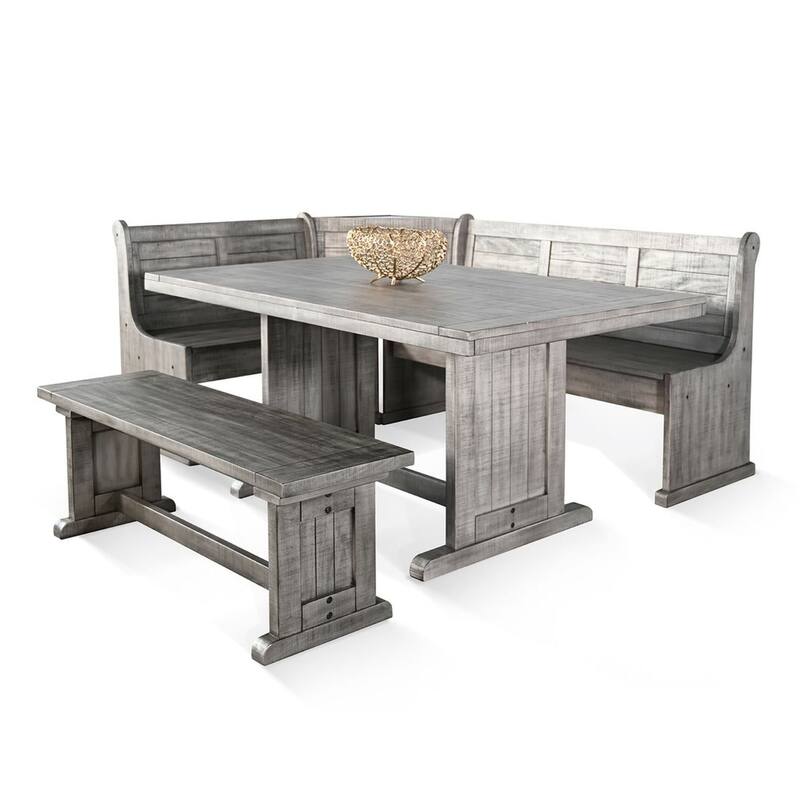 Zeka 4pc Breakfast Nook Dining with Storage Bench Set, Gray Mahogany Wood