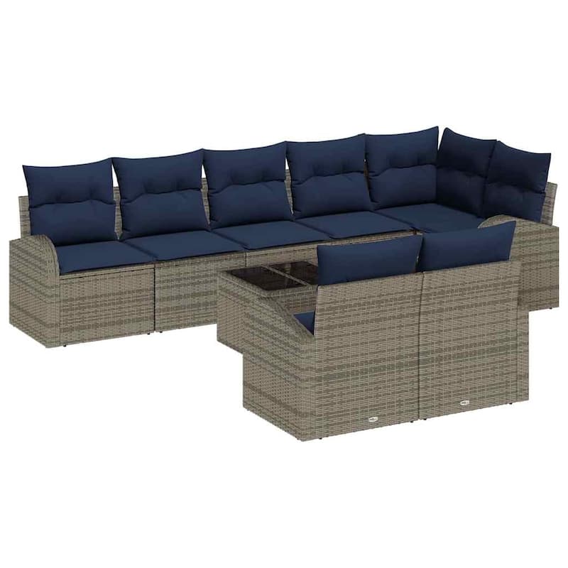 vidaXL 8/9 Garden Sofa Set with Cushions Black/Brown/Grey Poly Rattan - 113.8 x 48.8 x 27.2