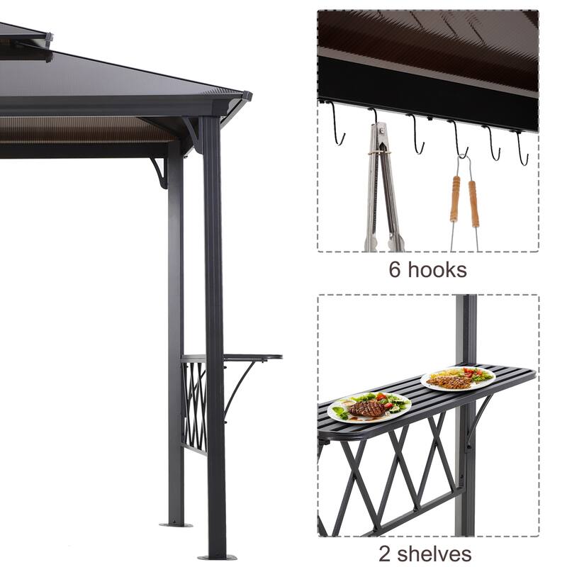 Outsunny 9' x 5' Grill Gazebo Hardtop BBQ Canopy with 2-Tier, Shelves Serving Tables for Backyard Patio Lawn