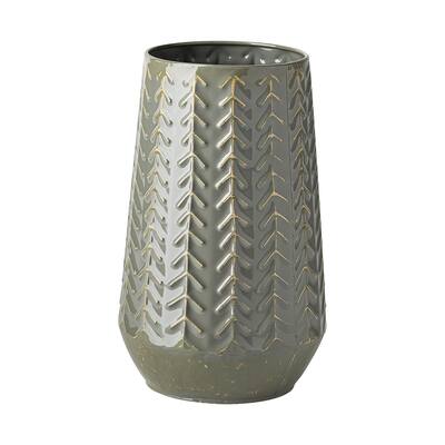 Green Organically Chevron Embossed Metal Vase - 7" W x 11" H x 7" D