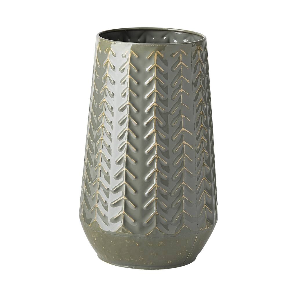 Green Organically Chevron Embossed Metal Vase - 7" W x 11" H x 7" D