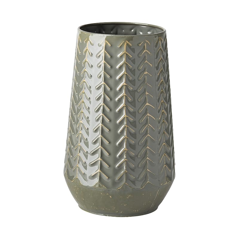 Modern 11-inch Green Abstract Cylinder Metal Table Vase for Living Room