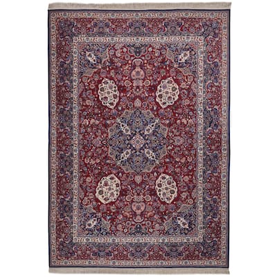 EXQUISITE RUGS ONE-OF-A-KIND Super Fine Millefleur Hand Knotted Red/Red Rug - 9'x12' - 10'x14'