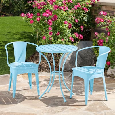 Roomfitters 3-Piece Outdoor Bistro Set Metal Patio Dining Furniture with Round Table and 2 Chairs, Light Blue