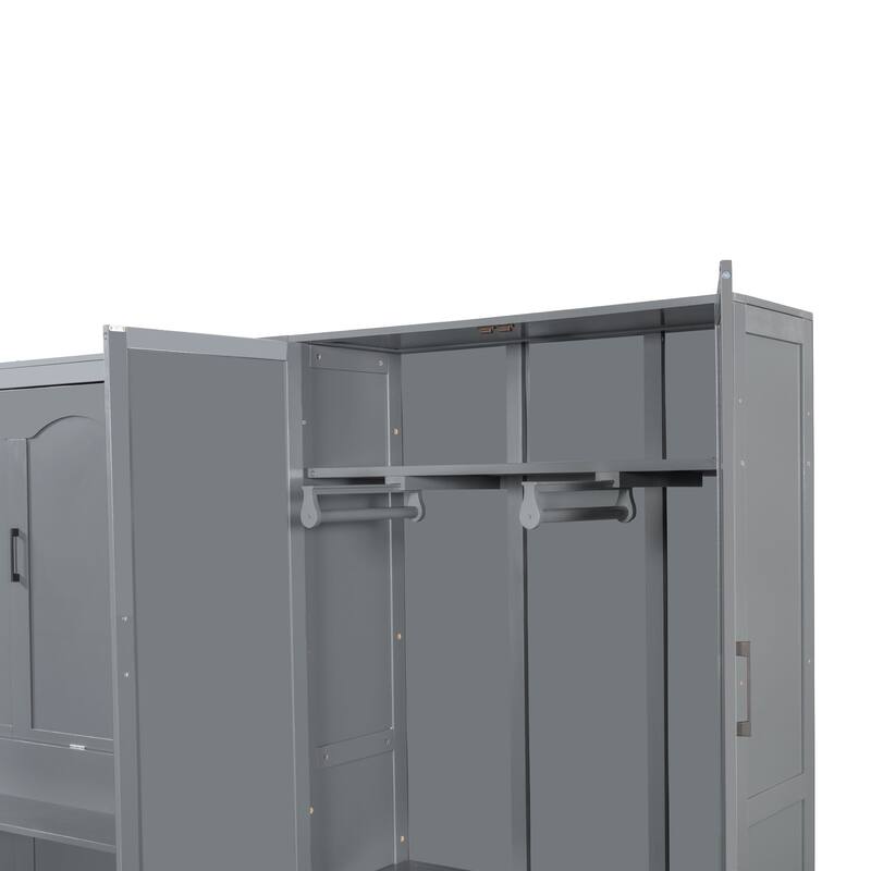 Queen Size Wall Bed with Closet and Hydraulic Lift System, Space-Saving Design, Gray