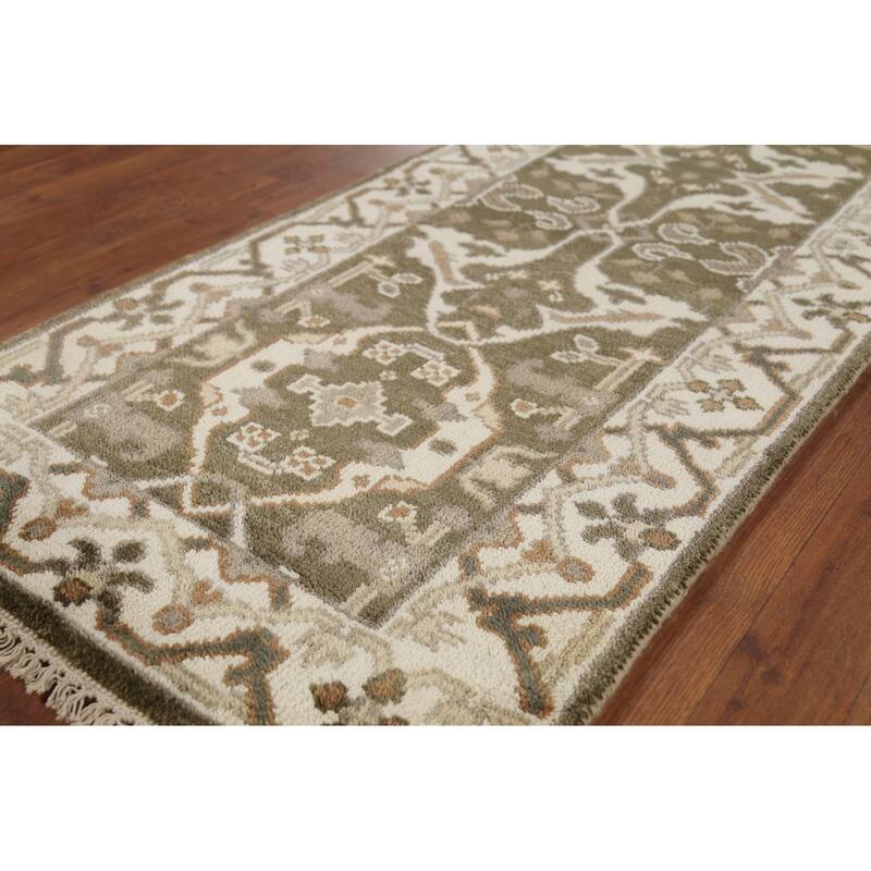 Green Oushak Oriental Runner Rug Hand-Knotted Transitional Wool Carpet - 2'6"x 9'8"
