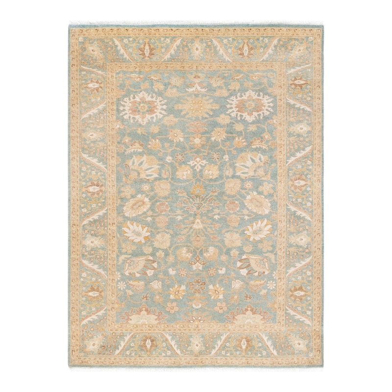 Overton Hand Knotted Wool Vintage Inspired Traditional Mogul Light Blue Area Rug - 4' 4" x 5' 10"