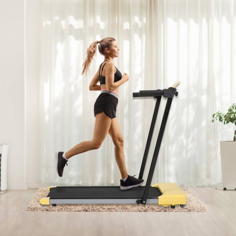 Foldable Walking Treadmill Under Desk Walking Pad Treadmill Compact Fitness Running Machine with LED Displays and Wheels