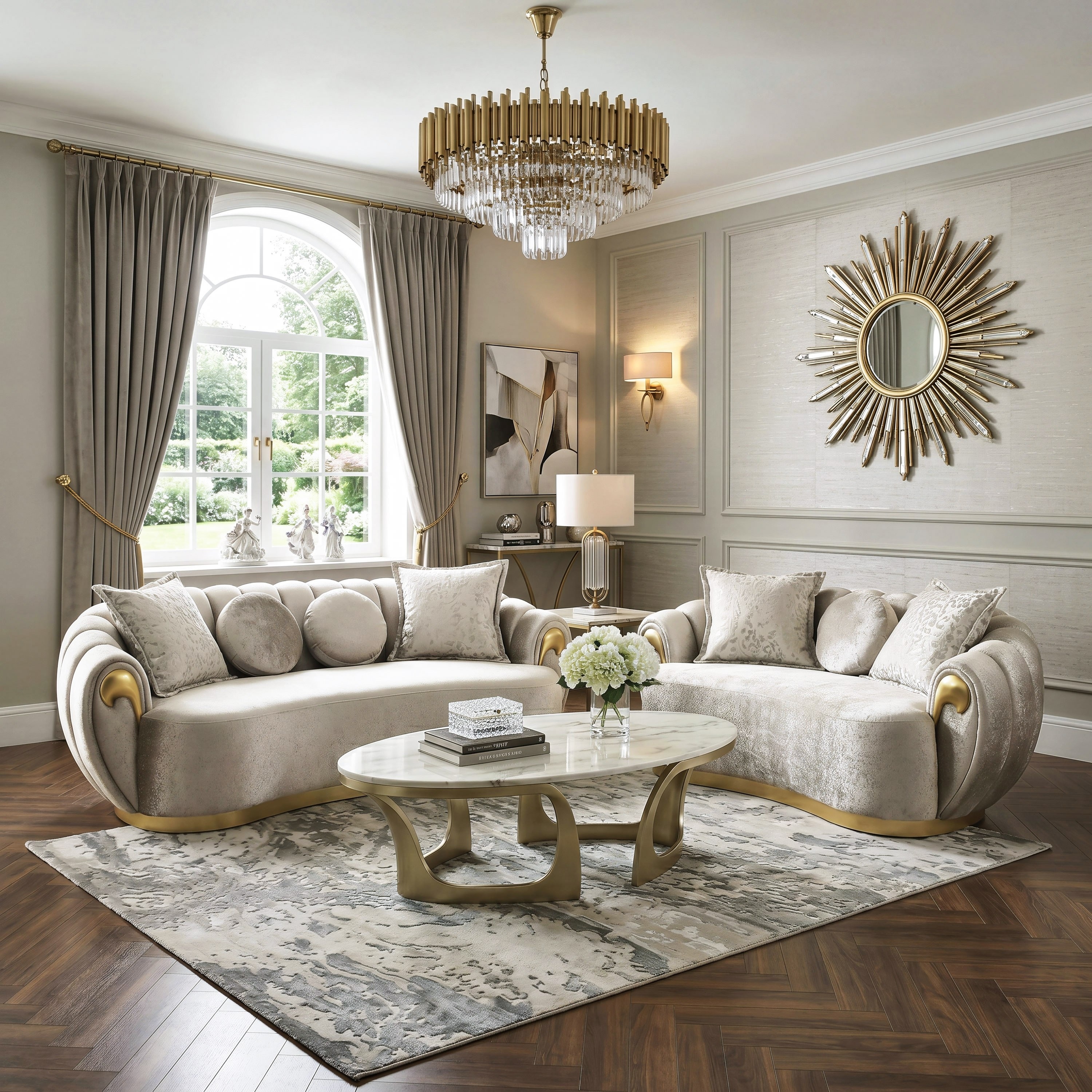 Furniture of America Vesper Glam 2-Piece Metallic Taupe Curved Back Sofa Set with Accent Pillows