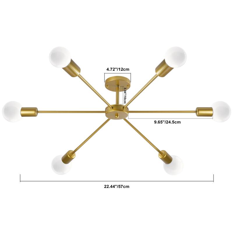 22.44 in. 6-Light Modern Semi- Flush Mount Ceiling Light with No Bulbs Included - 22.44''