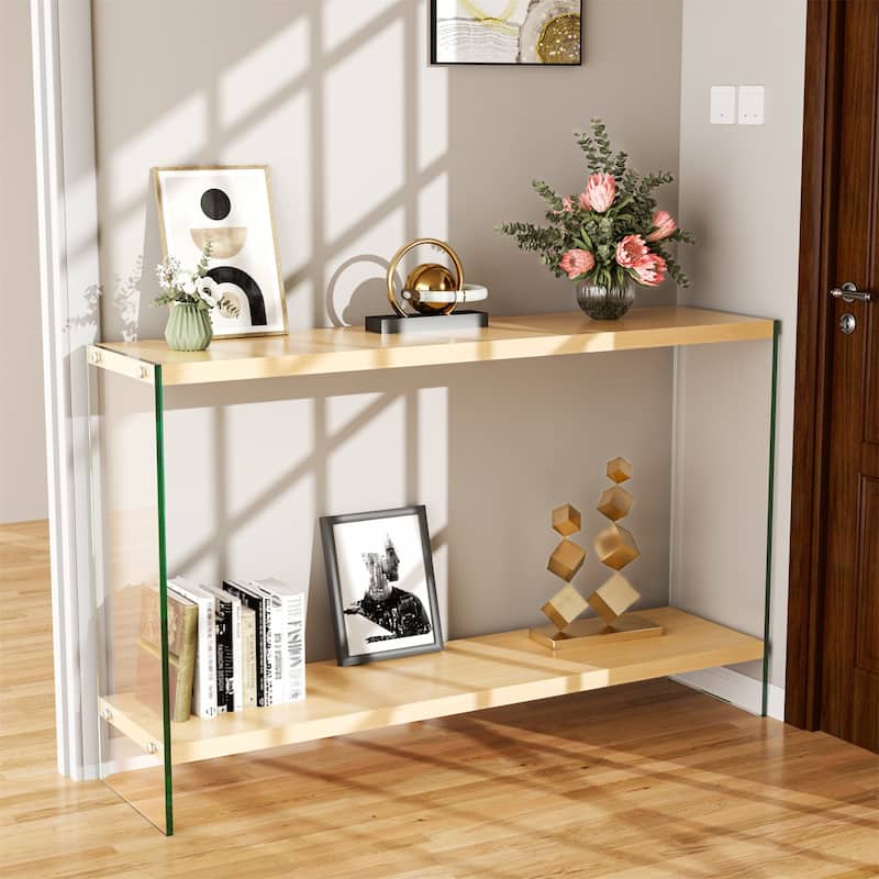 Console Entry Table Storage Rectangular Entryway Table with Tempered Glass Frame