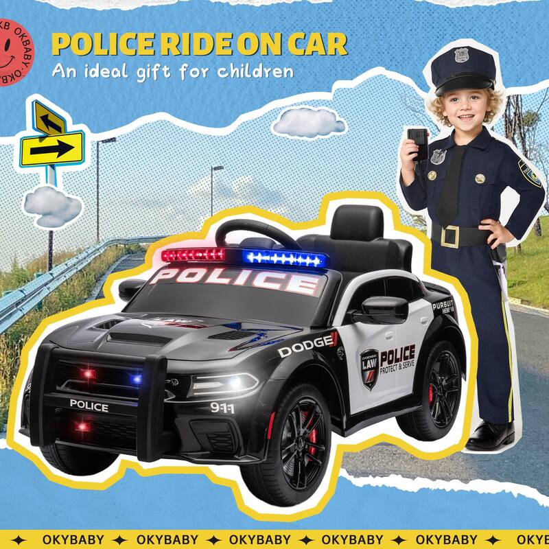12v Kids ride on police car W/Parents Remote Control,anti-collision bar,Front& top and Four wheel suspension
