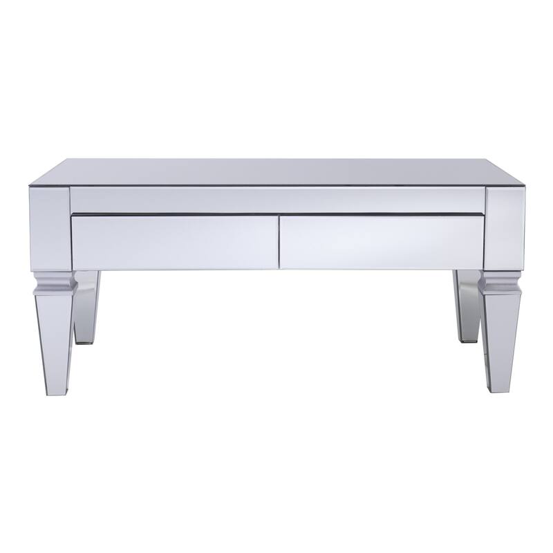 41" Silver Glass Mirrored Coffee Table with Iron Base for Living Room - 18" H x 41" W x 21" D
