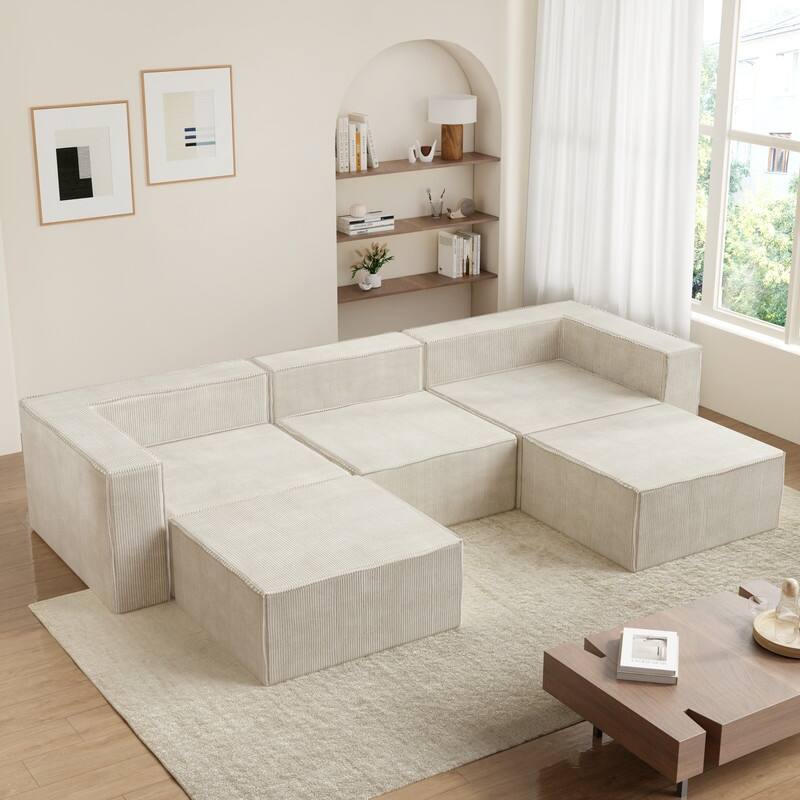 Corduroy Module with Two Ottoman Compression Sofas