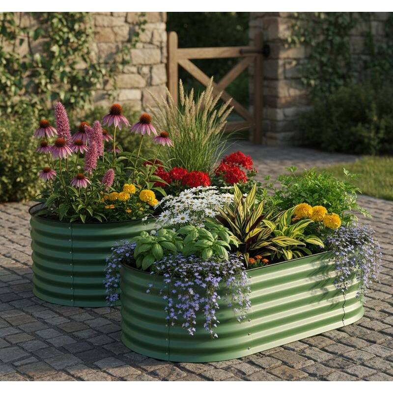 2 Pack Galvanized Raised Garden Beds - Green - 4x2x2 ft