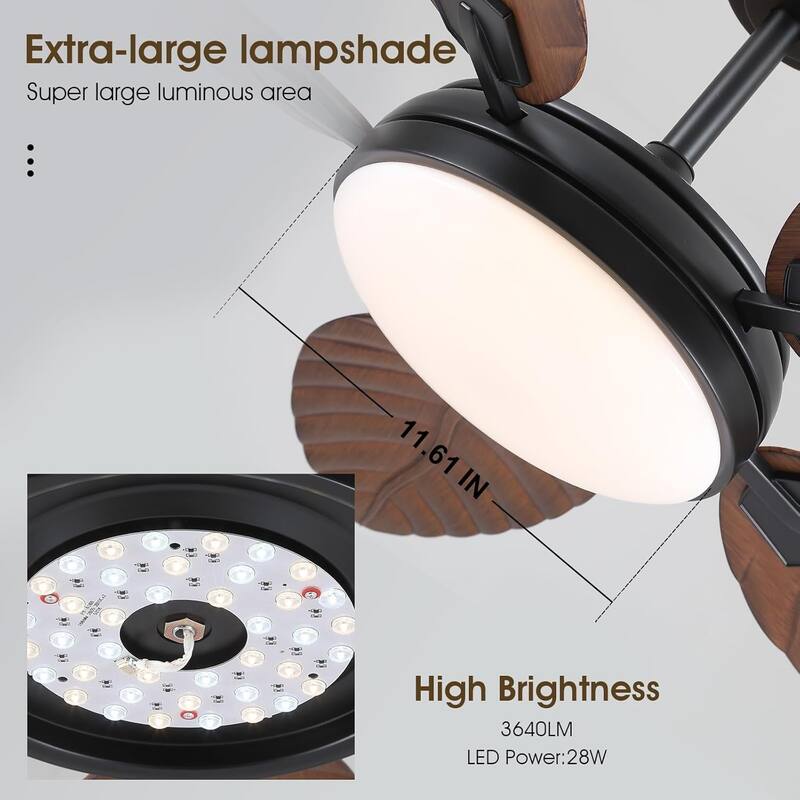 52" Waterproof Indoor and Outdoor Ceiling Fans with Lights, APP and Remote Control, Dimmable Farmhouse Ceiling Fan - 52 Inches