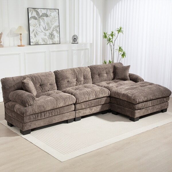 Chenille Upholstered Sectional Sofa wOttoman, L Shape Modular