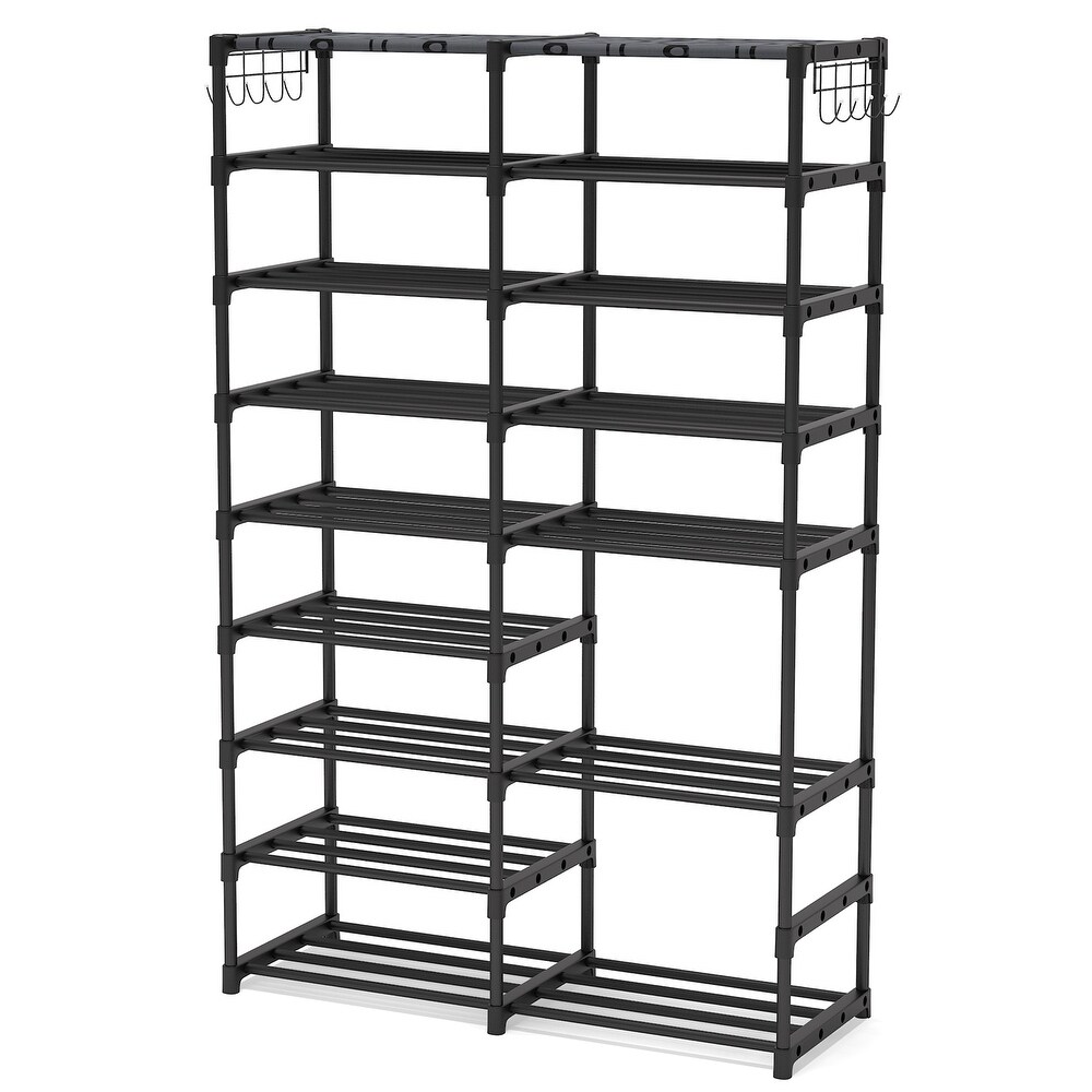 32-40 Pairs Shoe and Boot Storage Shelf Rack Organizer with Hooks,9 Tiers Stackable  Shoes Stand Tower for Closet - 9-Tier - Yahoo Shopping