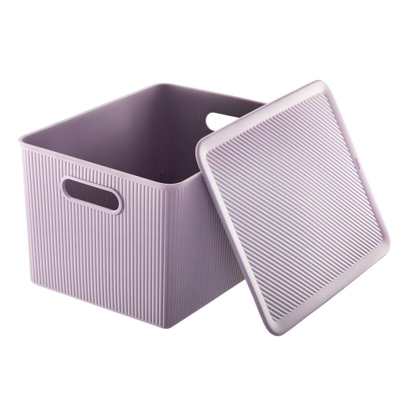 Superio Ribbed Storage Bin with Matching Lid - 15"W x 9"H x 11.5"D