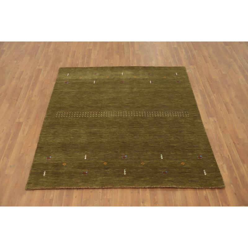 Hand Knotted Oriental 100% Wool Carpet Tribal Animal Pictorial Green Gabbeh Area Rug - 5' 10'' X 5' 11''