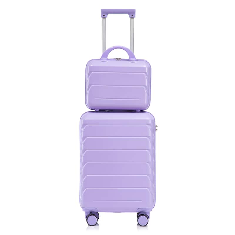 14"/20" 2-Piece, Modern Luggage Sets with Makeup Case, Spinner Wheel and Combination Lock, for Boarding Travel, Blue+Purple