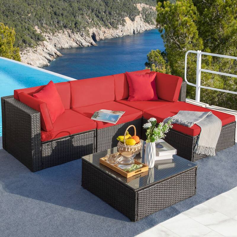 Homall 5 Pieces Patio Furniture Sets Outdoor Sectional Sofa Manual Weaving Rattan